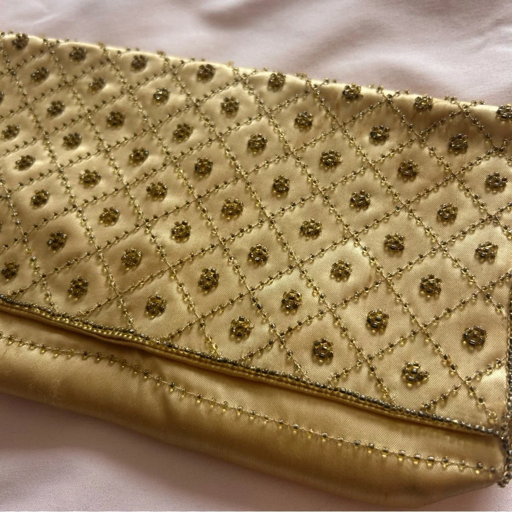 Vintage Beaded Satin Yellow Evening Clutch - La Regale